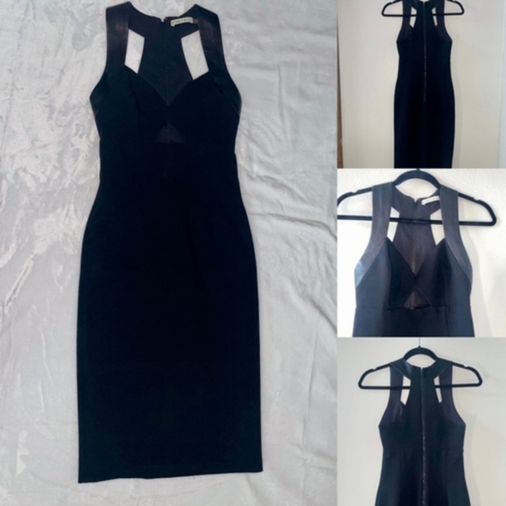 Alice + Olivia Racerback lamb Leather details Dress Sz XS Retail $395
